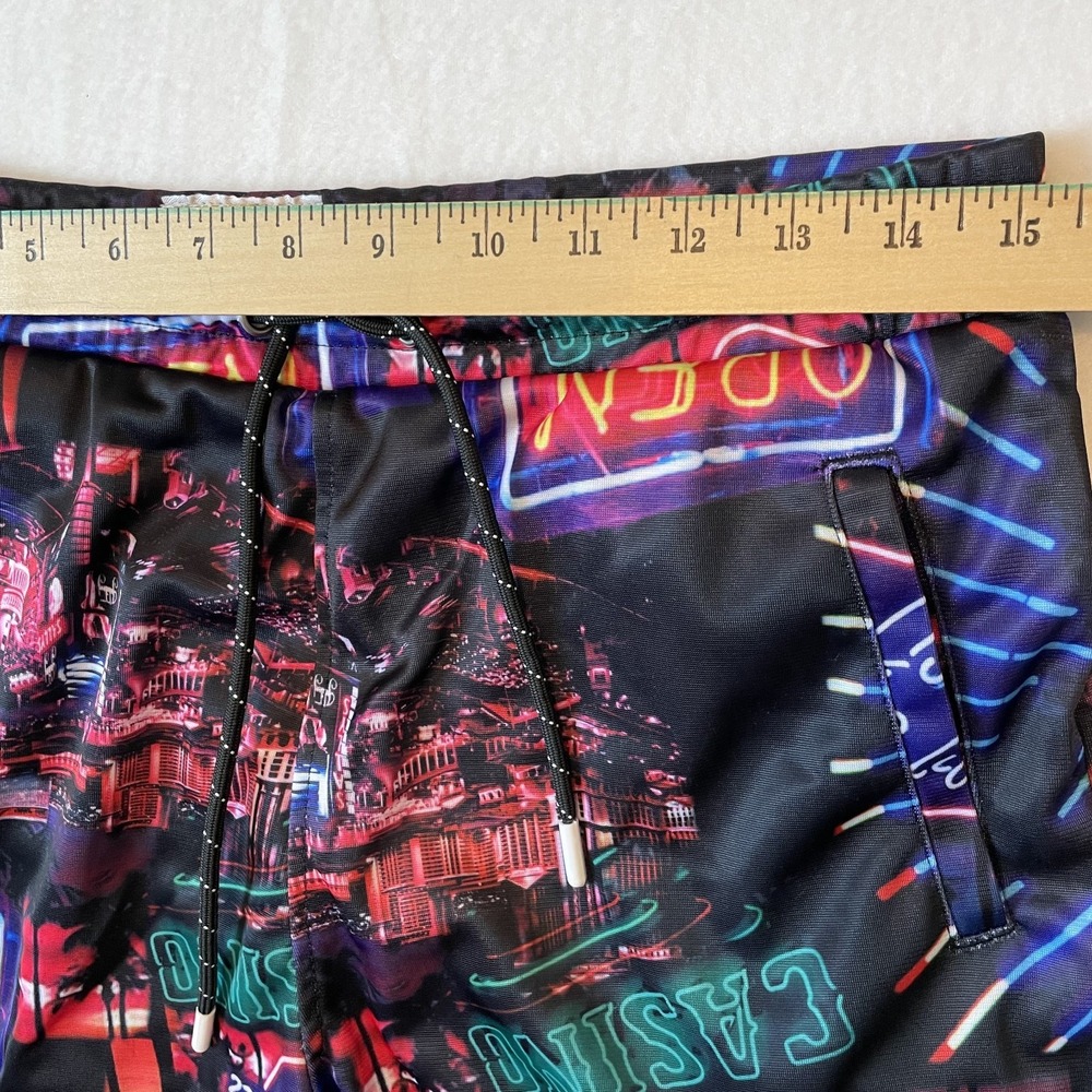 Fresh Prints of Bel Air Mens Draw String Neon Sign Print Multi Colored Shorts, M - Picture 5 of 6